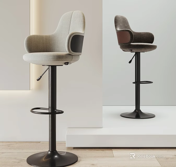 Modern Upholstered Bar Stools With Armrests And Metal Base For Home Kitchen 3d model 