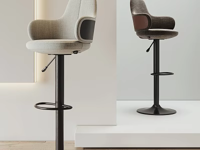 Modern Upholstered Bar Stools With Armrests And Metal Base For Home Kitchen 3d model