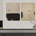 Modern Interior Decor With Abstract Paintings Fireplace And Vase With Branches 3d model