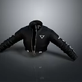 Modern Black Jacket With Stand Collar Front Zipper And Sleeve Accents