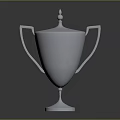 Shiny Blue Metallic Trophy With Two Handles Decorative Top And Round Base On Dark Background