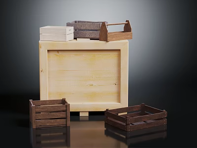 Stacked Wooden Crates and Trays with Various Sizes for Scene Components 3d model