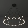 Modern Contemporary Chandelier With Curved White Light Rings And Black Metal Frame