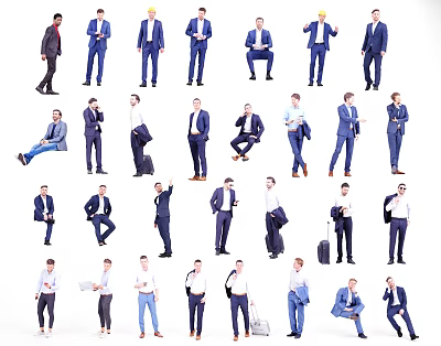 Multiple Men In Business And Casual Attire With Various Standing Sitting And Carrying Poses 3d model