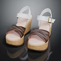 Women's Braided Wedge Sandals With White Straps Buckle Detail And Beige Platform Sole