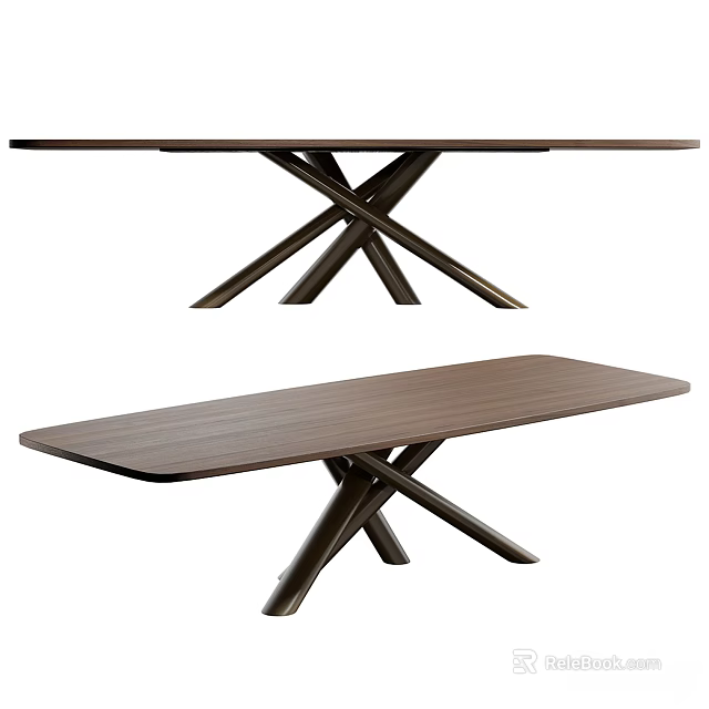 Modern Wooden Dining Table Set With Crossed Metal Legs For Home Use 3d model 
