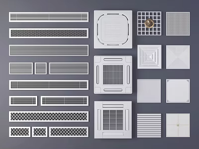 Various Types of Air Conditioner Vents With Modern Design Grid and Linear Patterns 3d model