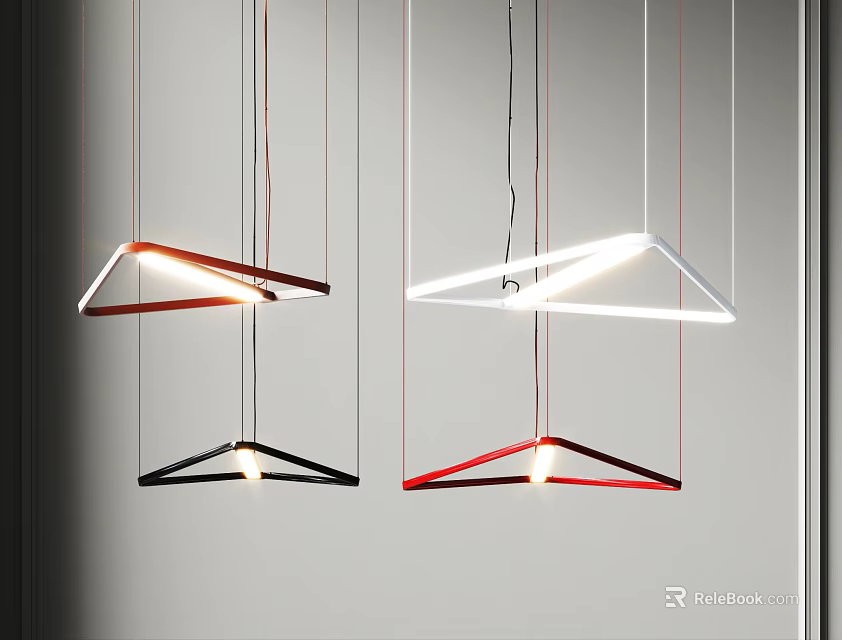 Stylish Modern Triangular Chandeliers With Red Black White Pendant Light Design 3d model