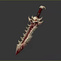 Ornate Fantasy Sword With Blood Red Blade Skull Hilt And Spiked Design