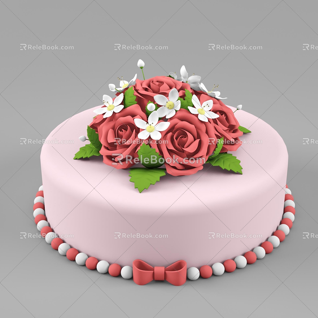 Food Cake Pink Dessert Rose 3d model