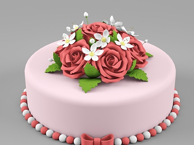 Food Cake Pink Dessert Rose 3d model