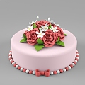 Food Cake Pink Dessert Rose 3d model