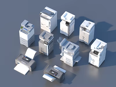 Different Types of Modern Office Appliances Including Multifunctional Printers Scanners And Copiers 3d model