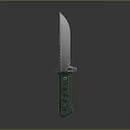 Outdoor Tactical Knife Featuring Silver Serrated Blade And Green Ergonomic Handle