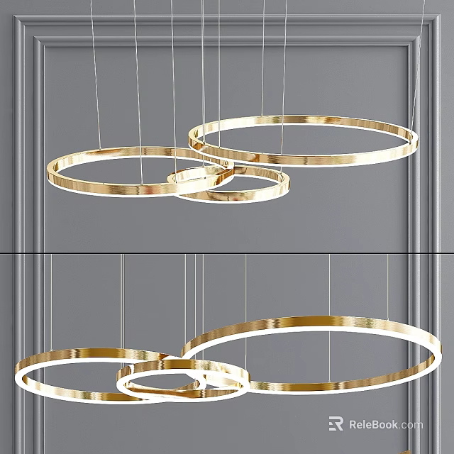 Modern Gold Ring Chandelier With Multiple Suspended Rings For Interior Lighting 3d model