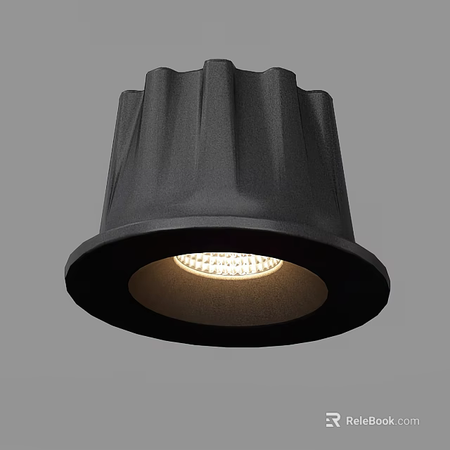 Black Pleated Design Downlight Spotlight Featuring LED Light For Home Lighting 3d model