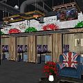 Industrial Style Internet Cafe With Modern Gaming Computers And Comfortable Seating 3d model