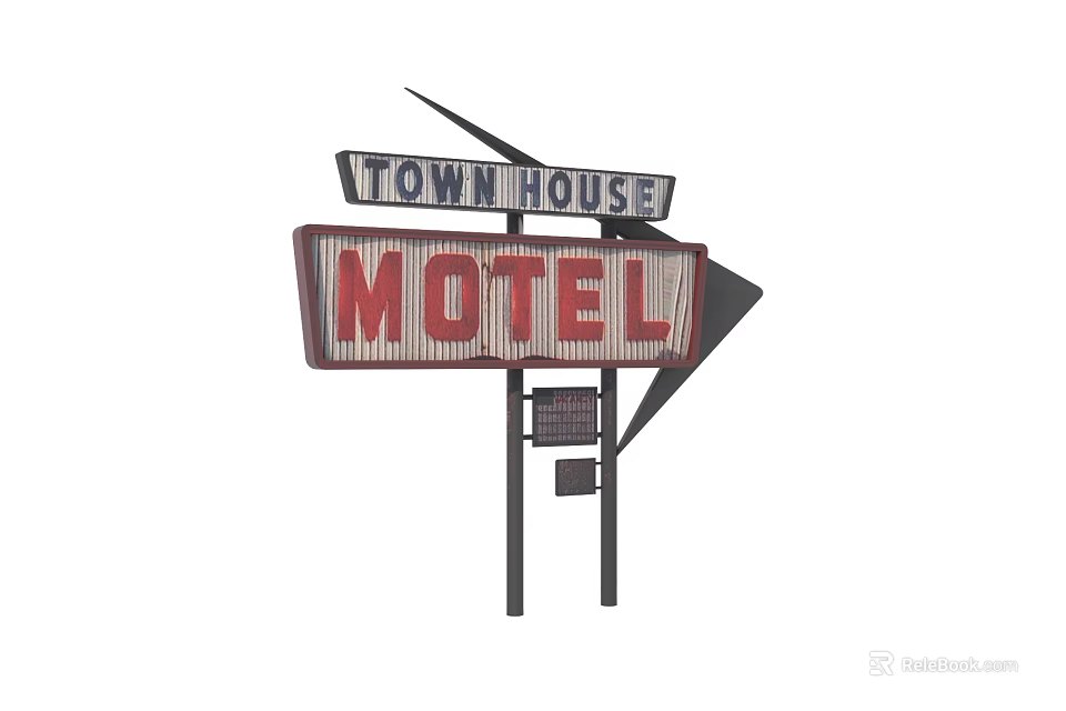 Town House Motel Public Accommodation Facility With Classic Sign Design Structure 3d model 