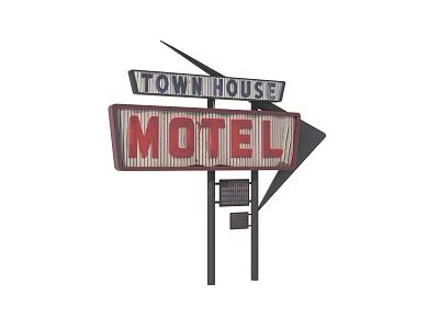 Town House Motel Public Accommodation Facility With Classic Sign Design Structure 3d model