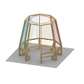 Octagonal Wooden Frame Structure With Colorful Netting And Benches For Kids Play