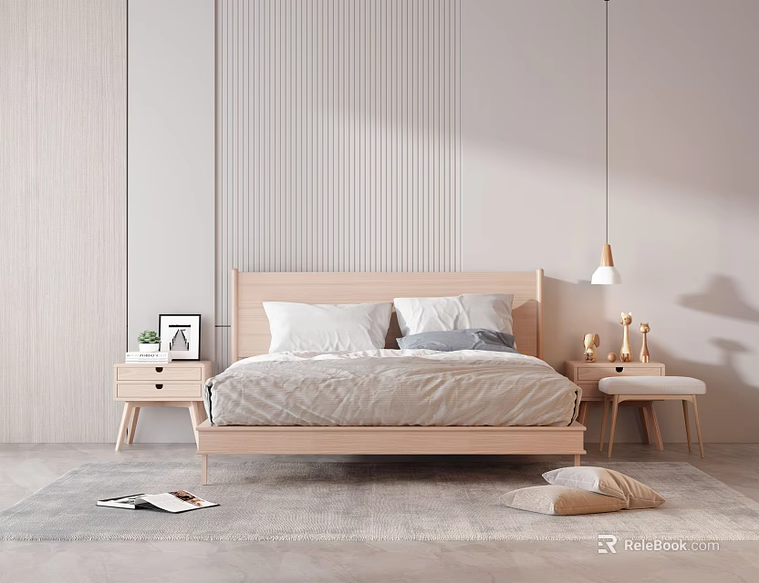 Modern Background Double Bed Interior With Minimalist Design And Bedside Tables 3d model