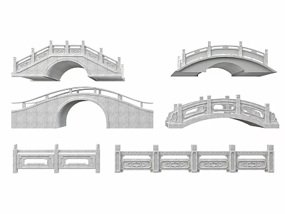 Various Stone Bridge Designs With Arch Structures And Decorative Railings 3d model