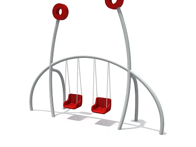 Outdoor Swing Set With Red Seats Silver Metal Frame And Round Decorative Tops 3d model