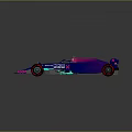 Blue and Pink Streamlined Formula One Racing Car with Rear Wing and Tires