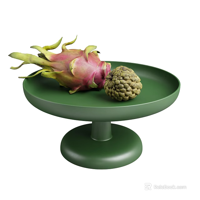 Vibrant Dragon Fruit and Sugar Apple on Green Pedestal Tray 3d model 