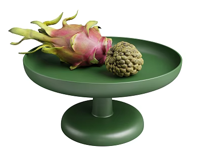 Vibrant Dragon Fruit and Sugar Apple on Green Pedestal Tray 3d model