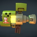 Green Cartoon Weapon With Radioactive Warning Sign Yellow Glowing Parts And Barrel Grip