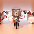 Adorable Bear Stuffed Toys with Transparent Helmets Riding Red Tricycles in Light Colored Display Scene