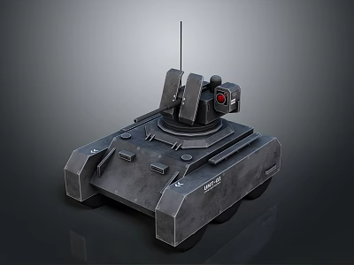 Modern Small Unmanned Gray Tank With Turret Antenna And Red Sensor 3d model