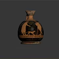 Ancient Orange And Black Vase Sculpture With Decorative Figure Patterns