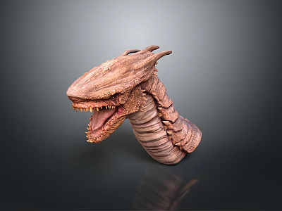 3D Fantasy Snake Monster Head Model Design With Sharp Teeth Ridged Skin And Horned Structure 3d model