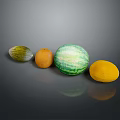 Fresh Ripe Watermelon Orange Cantaloupe and Mango Arranged on Gray Background