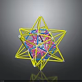 Abstract Star Geometric Structure with Yellow Pink Blue Lines and White Nodes on Reflective Gray Background