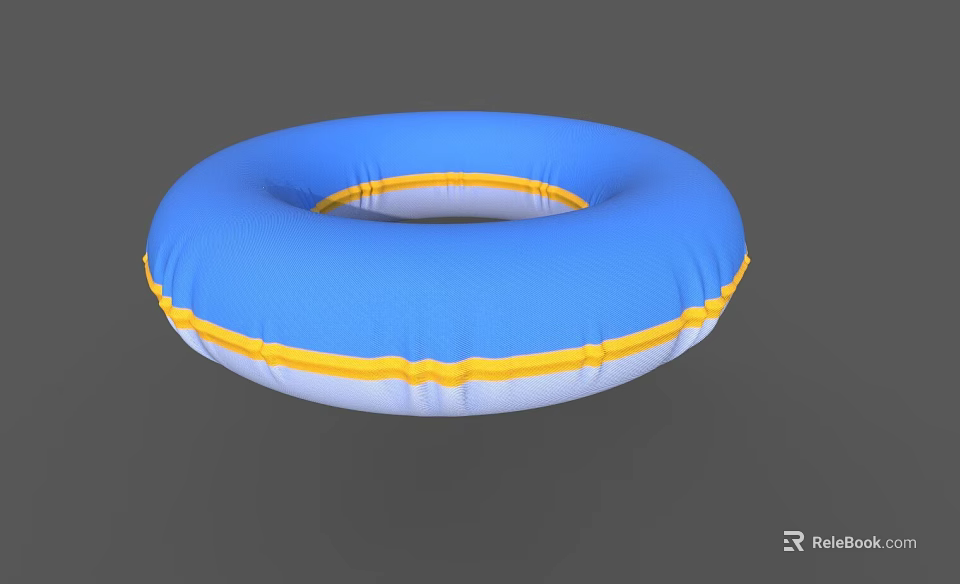 Blue Inflatable Swimming Ring With Yellow Edge And White Base For Summer Water Fun 3d model 