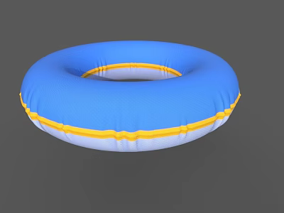 Blue Inflatable Swimming Ring With Yellow Edge And White Base For Summer Water Fun 3d model