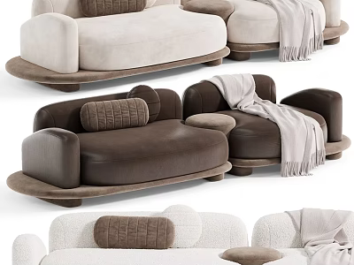 Beige Brown and Light Beige Modern Two Seater Sofa with Cozy Cushions and Soft Blanket 3d model