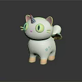 Cute White Unicorn Cat Game Movie Character 3D Model With Blue Pink Horn And Wings