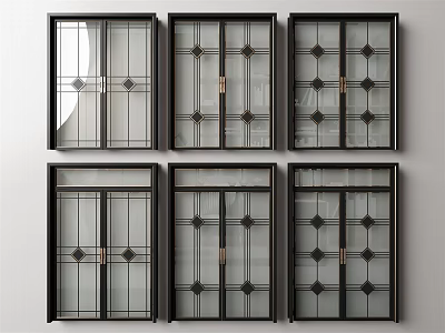 Modern Sliding Doors With Geometric Patterns Glass Panels And Metal Frames 3d model