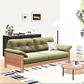 Stylish Olive Green Fabric Three Seater Sofa With Solid Wood Frame For Cozy Living Room