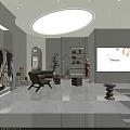 Modern Clothing Store Interior With Circular Skylight Beige Decor And Clothing Racks