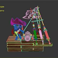 Game Movie Pirate Character Standing On Wooden Ship With Skull Flag And Cannon