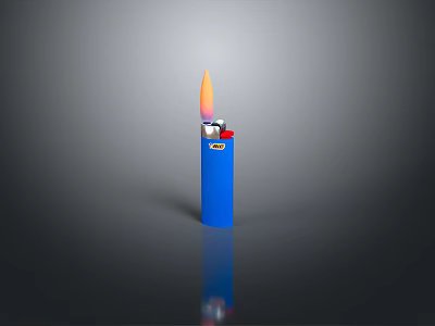 Blue Lighter With Lit Flame For Daily Use And Portable Design 3d model