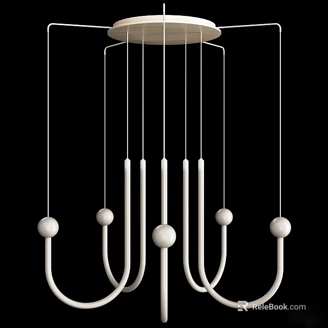 Modern White Chandelier With Sleek Metal Lines And Spherical Decorative Elements 3d model 