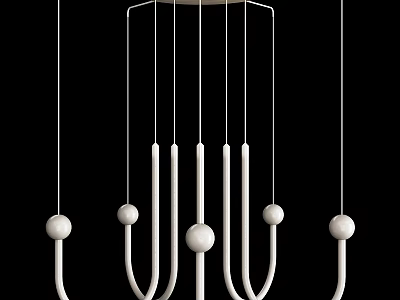 Modern White Chandelier With Sleek Metal Lines And Spherical Decorative Elements 3d model