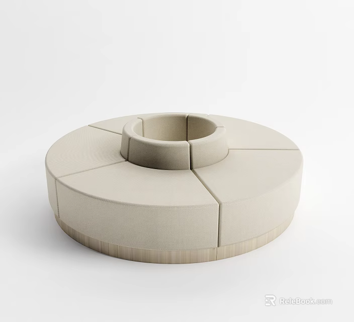 Modern Minimalist Beige Circular Sofa Coffee Table Set With Wooden Base 3d model 