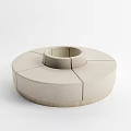 Modern Minimalist Beige Circular Sofa Coffee Table Set With Wooden Base